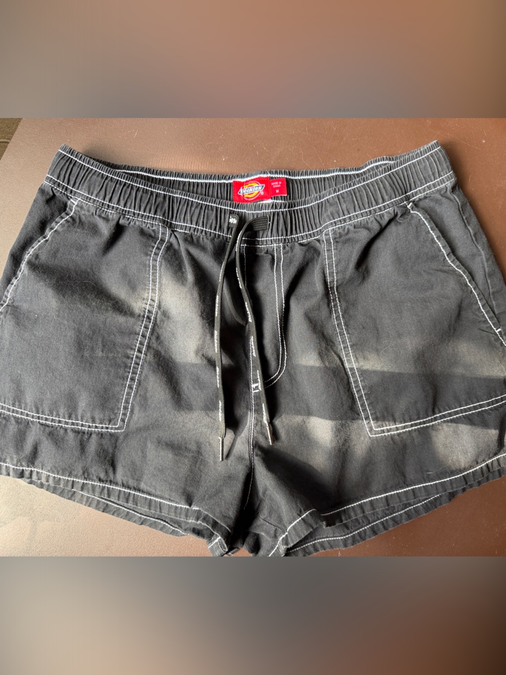 Dickies Black Shorts with White Contrast Stitching. Womens medium